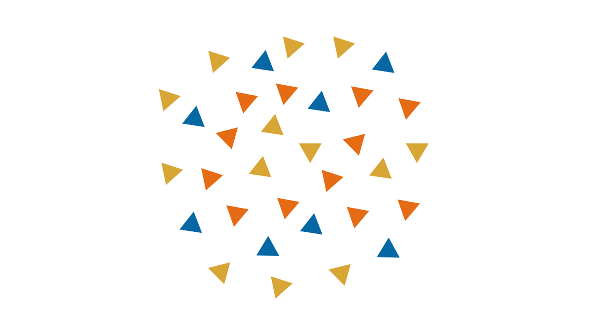 Yellow Sky Business Services Home Page Decorative Image of multi-colored triangles (yellow, orange, dark teal) gathered into a loose circle