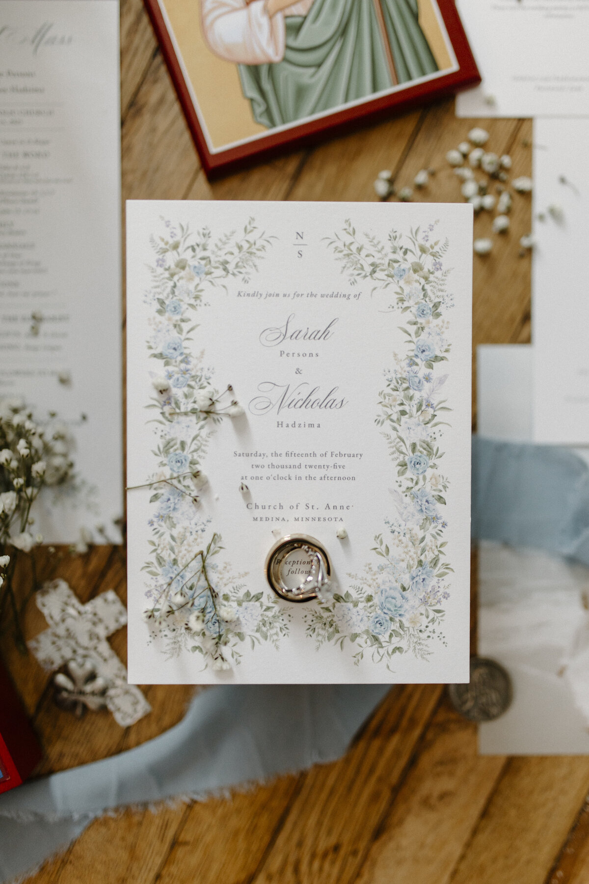 catholic wedding flatlay
