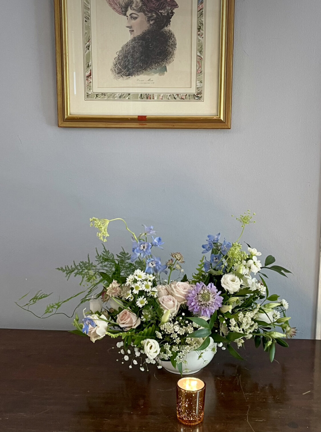 Woodsy textured wedding arrangement by Prose Florals, Boston wedding florist