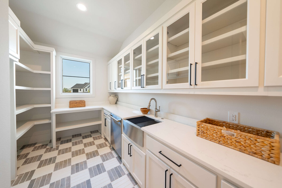 Butler's pantry with checkered tile