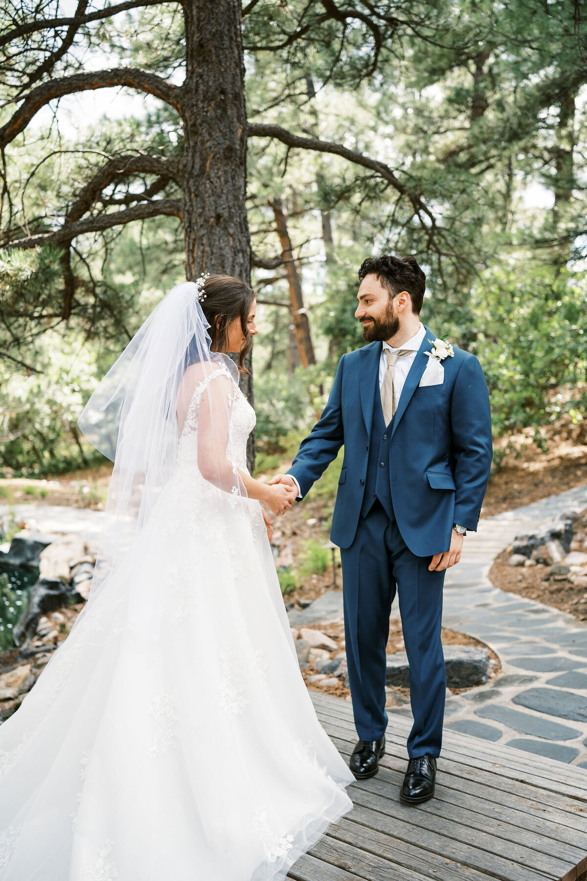 bride and groom first look