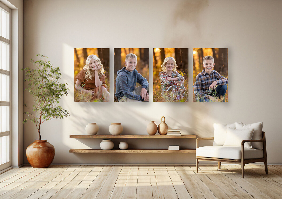 4 kids have their individual Pella Family Photos hung on the wall