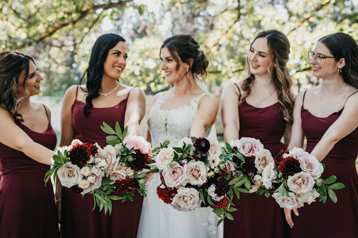 Burgundy Fall Wedding Bride Bridesmaid