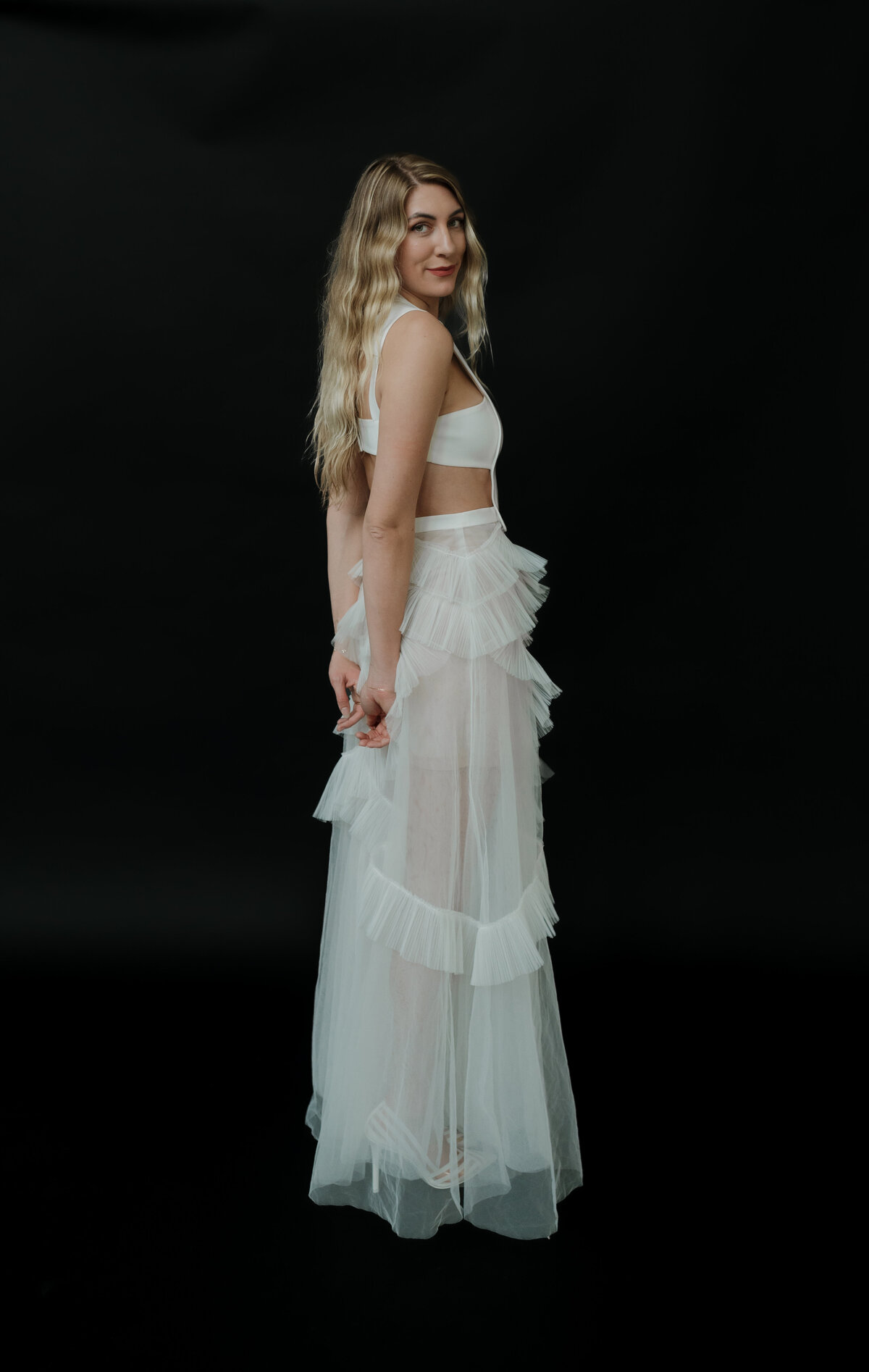bride looking over shoulder