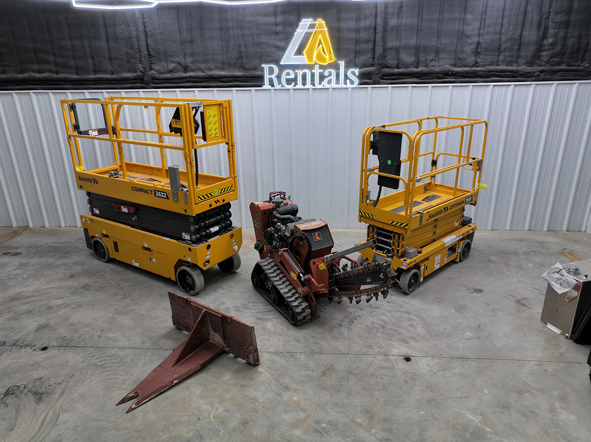 Equipment available for rent at LA Rentals in Odessa, TX.