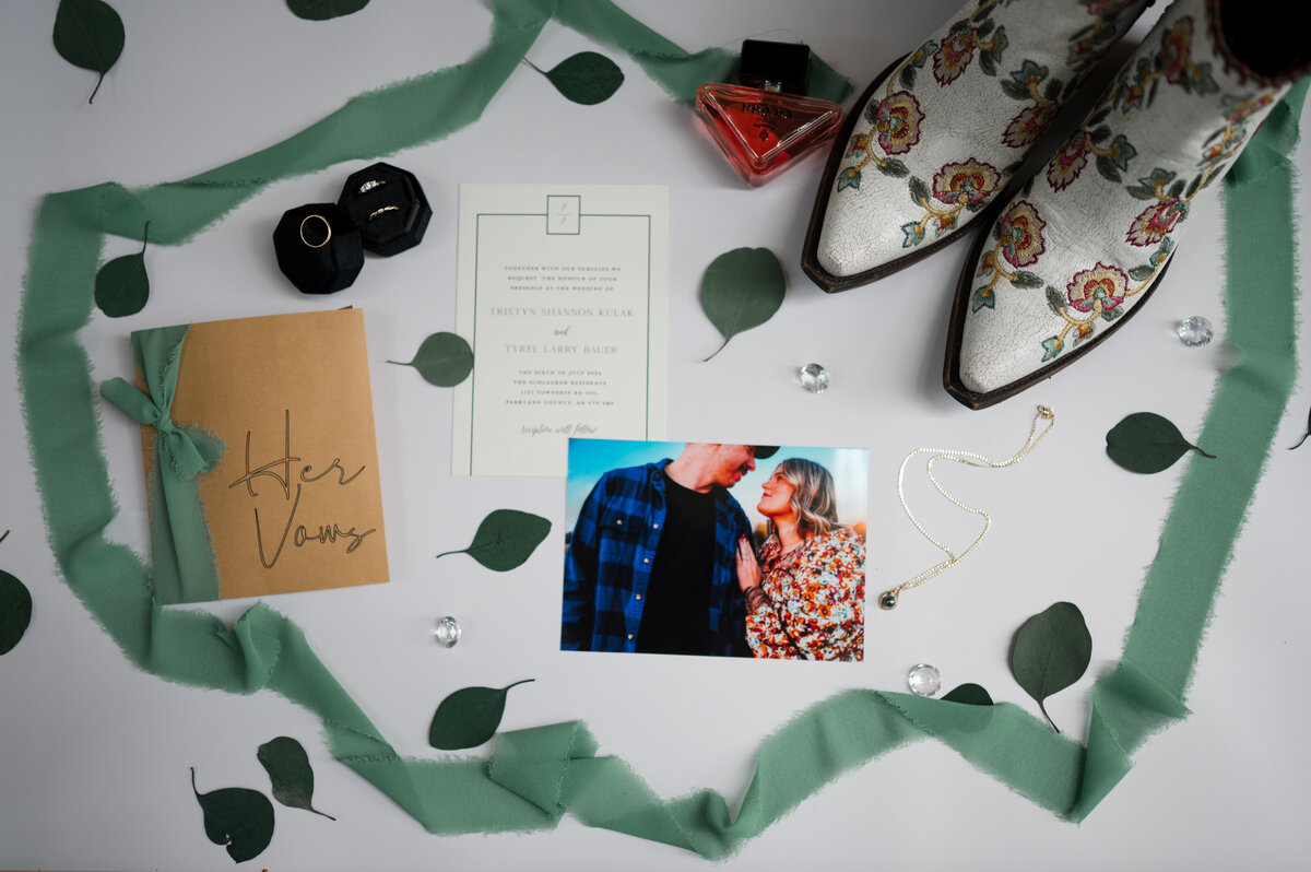 Photograph of all the brides most important accessories for her wedding day