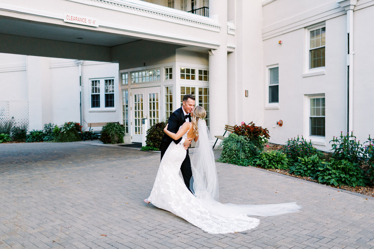 bride and groom kissing