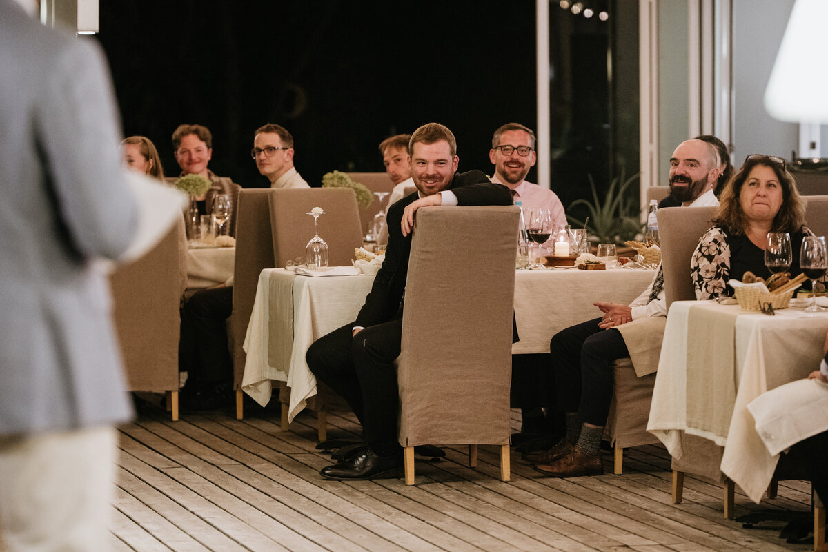 Outdoor dining terrace at La Vimea during wedding reception