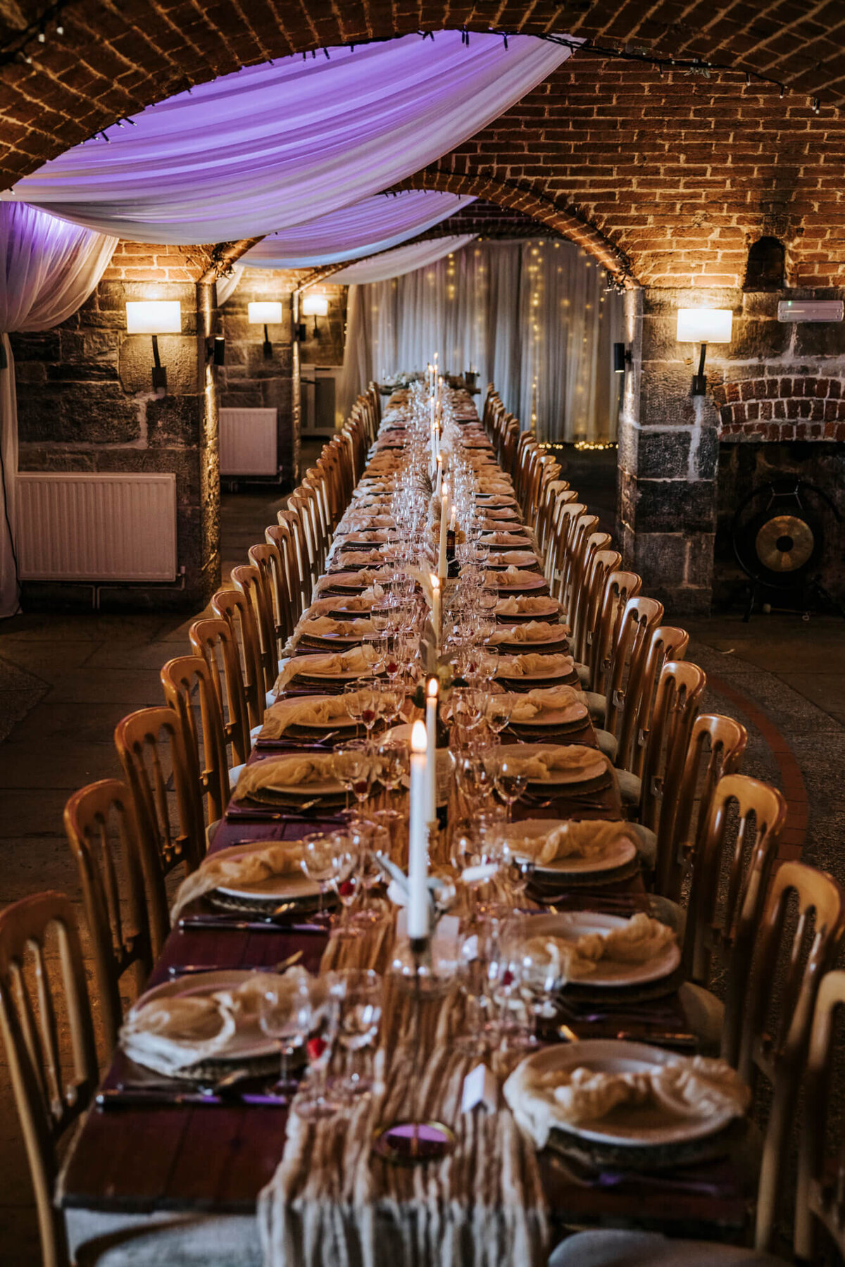 A long table set for a formal dinner