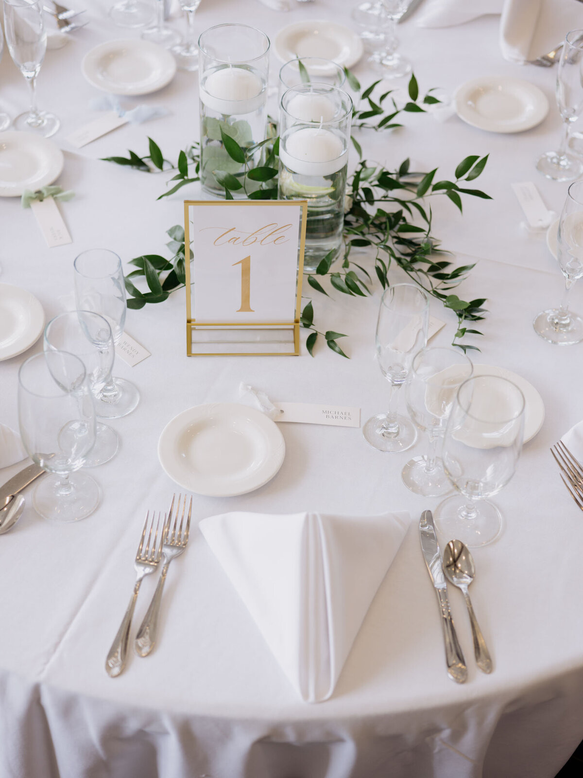 Table setting at Cleveland Yachting Club wedding reception
