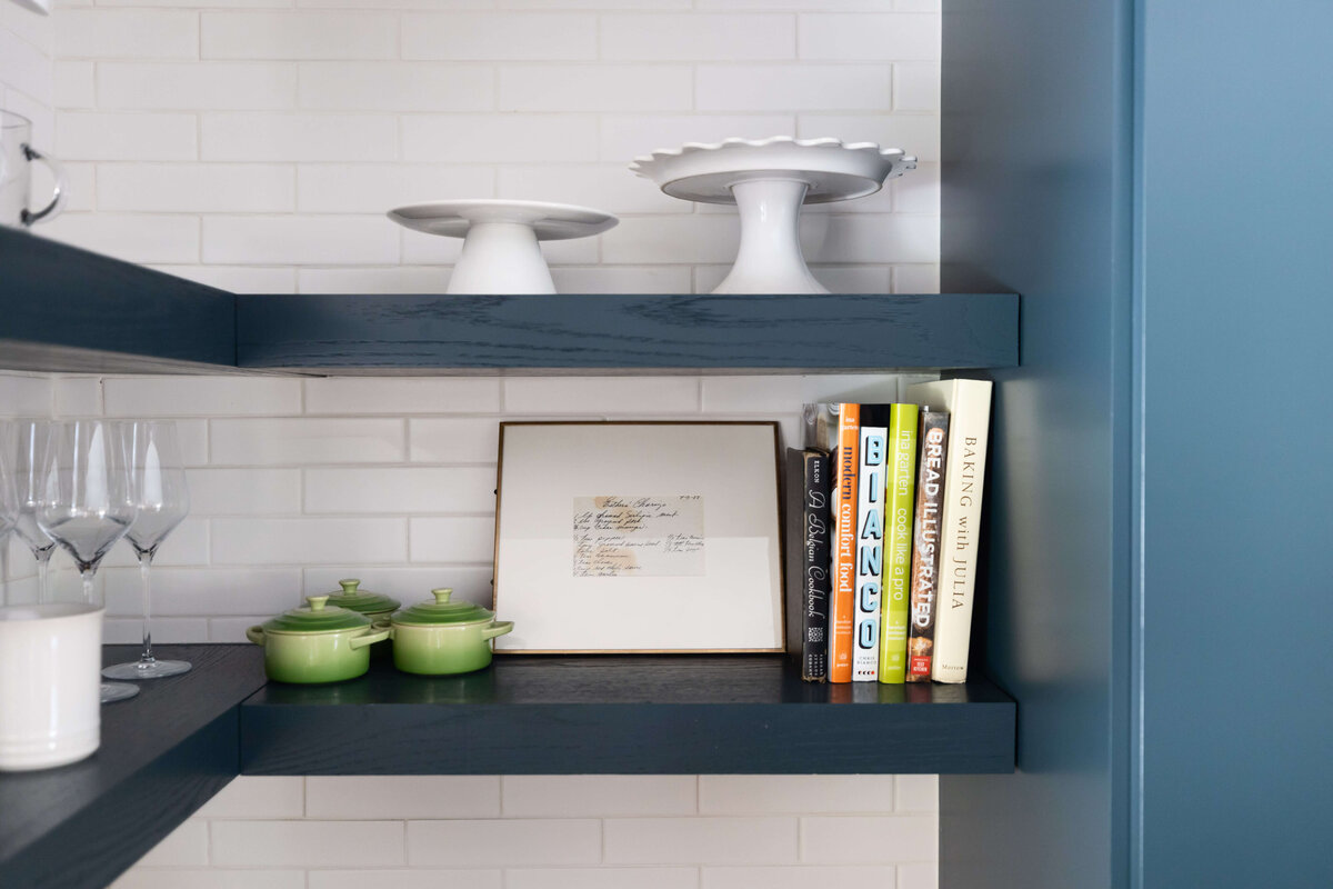 kitchen open shelving with cookbooks designer home (1)