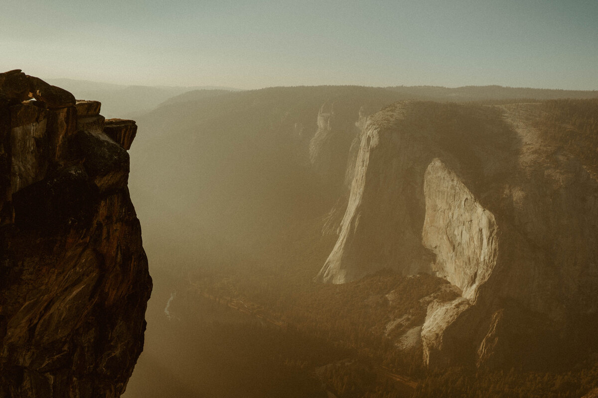 Taft Point with El Capitan in the background at Yosemite National Park in October at golden hour