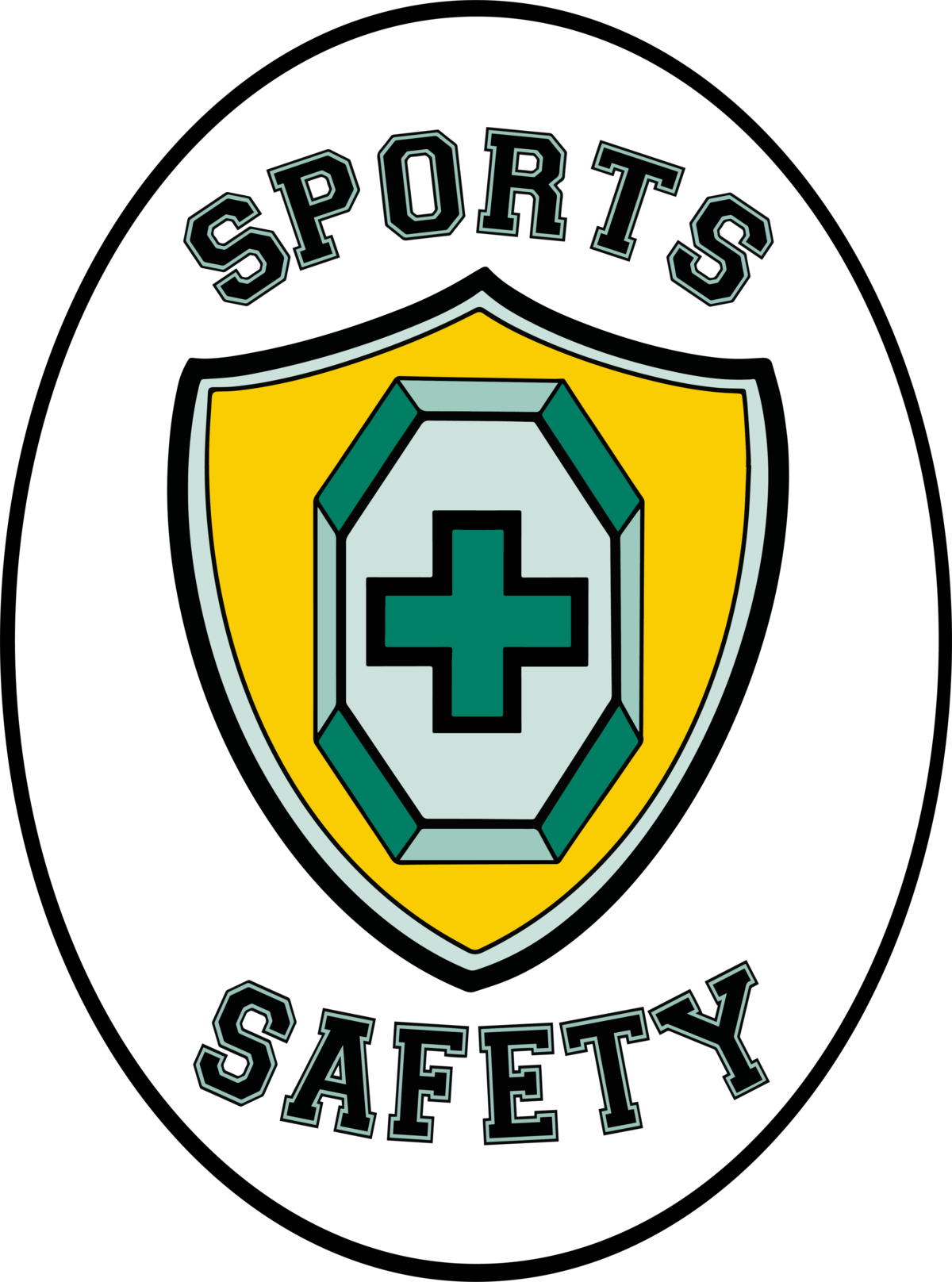 EF - Sports Safety V3 - Font 6 - curved - hollow cross - COLOR - white oval with black outline
