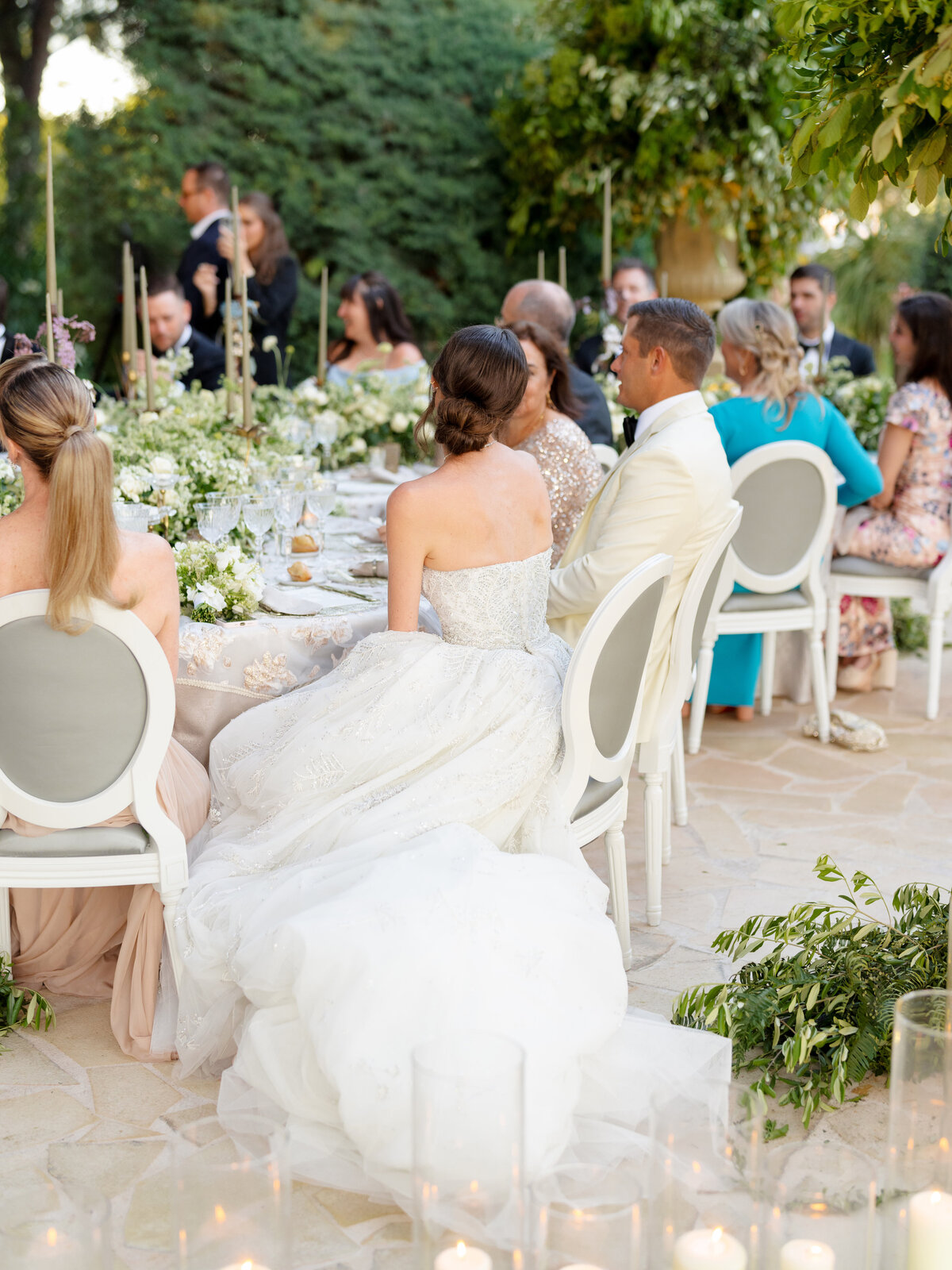 Elegant bride and dinner reception at Grand Hotel du Cap Ferrat, A Four Seasons Hotel