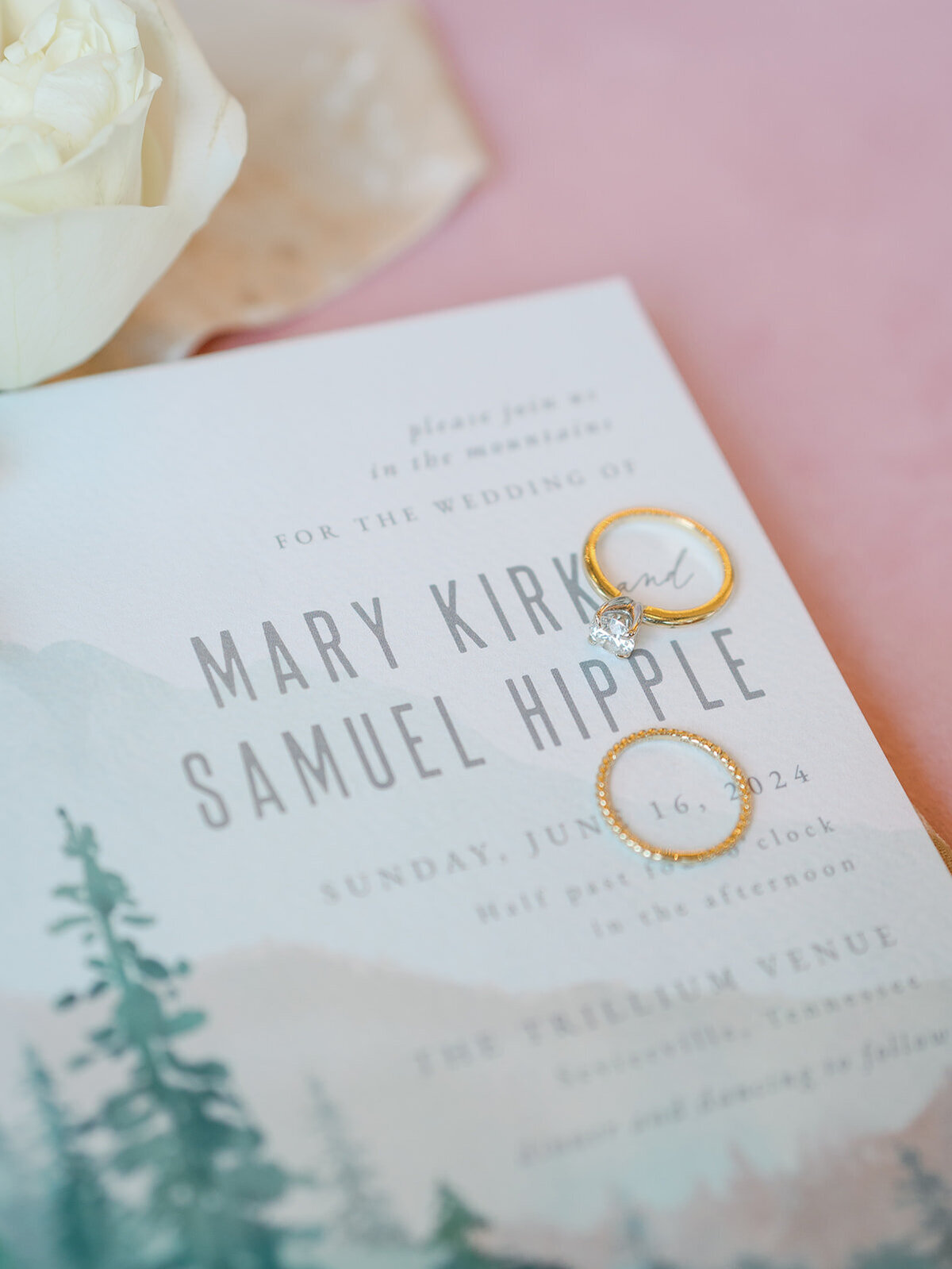 Detail of a watercolor wedding invitation