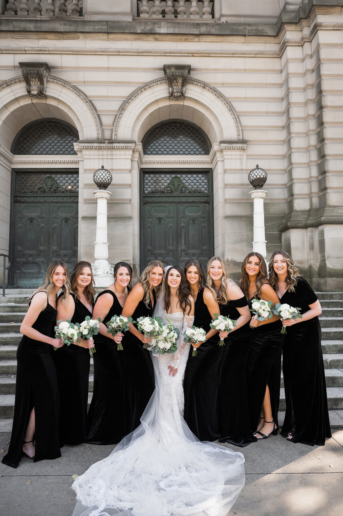 carnegie museum bridal party outside