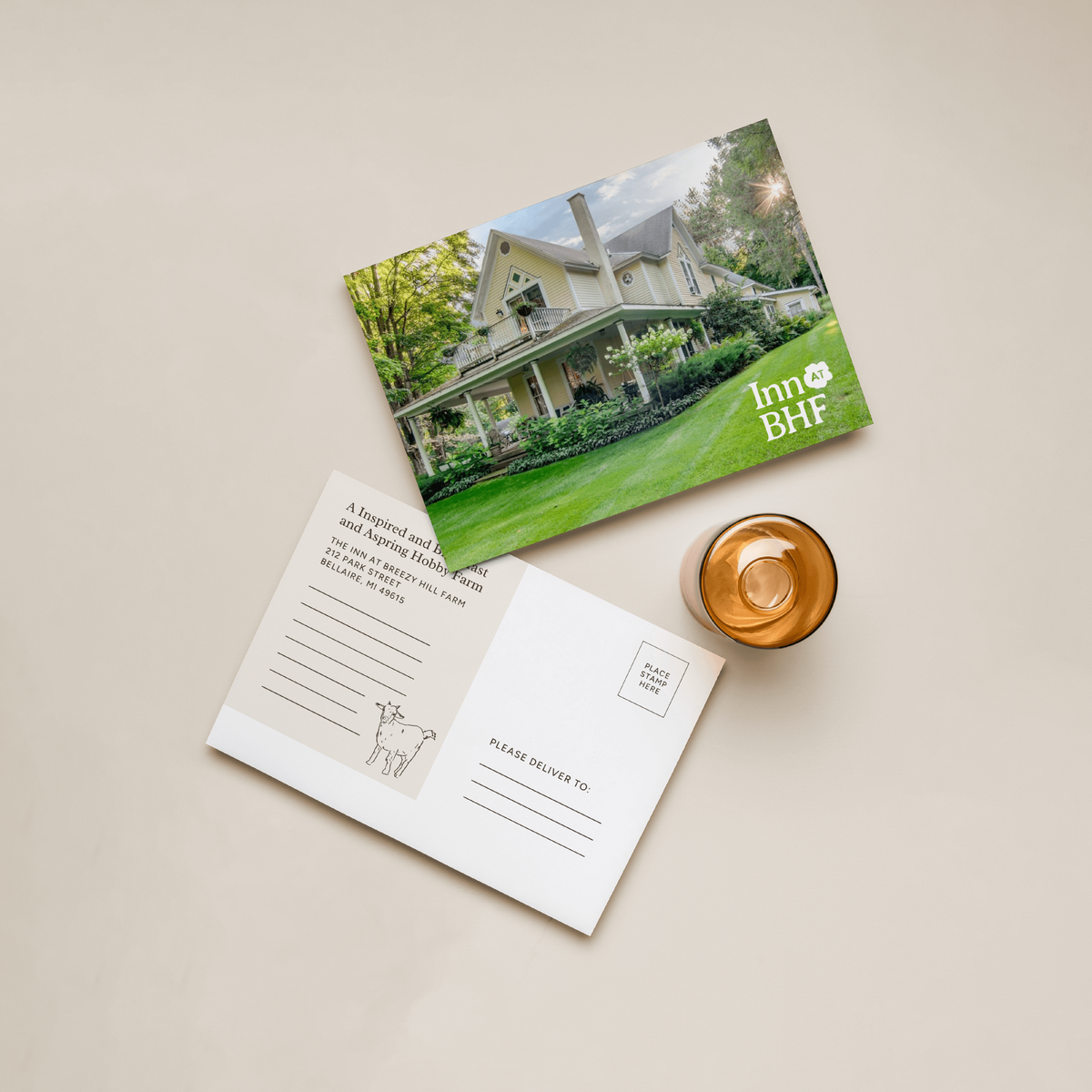 warm, homey stationery design featuring hand-drawn elements that capture the essence of a cozy and welcoming lodging experience