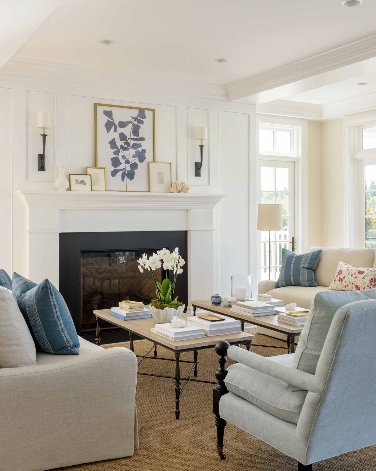 3-classic coastal family-room-blue-chairs-double-coffee-table