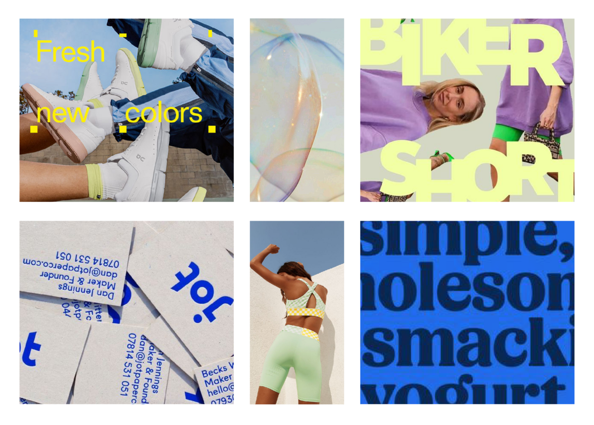 Moodboard of images for an energetic lively and fresh passion project