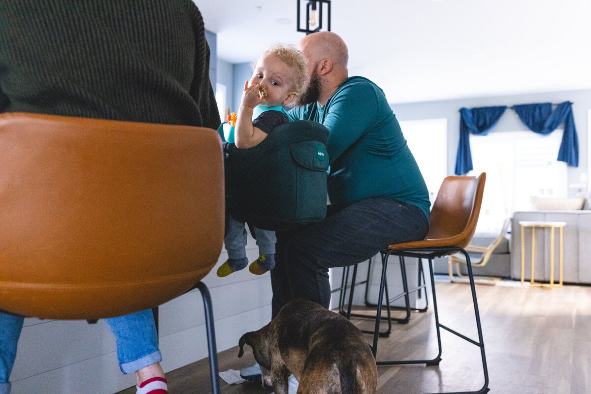 Family sitting at kitchen counter together