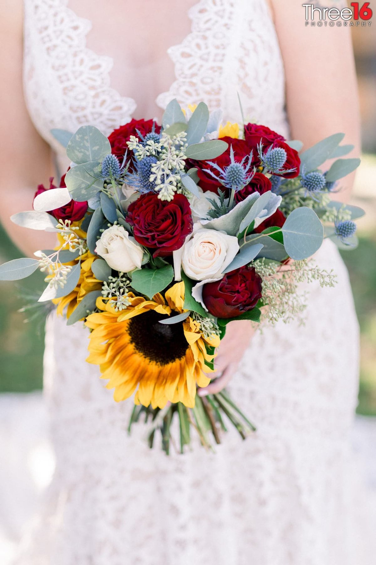 Beautiful bouquet of flowers held by the Bride