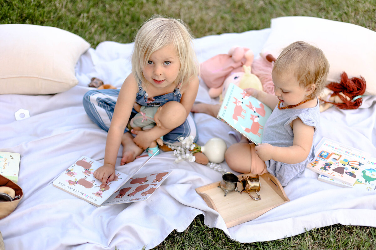 Emma and Charlotte Pretend Picnic-29