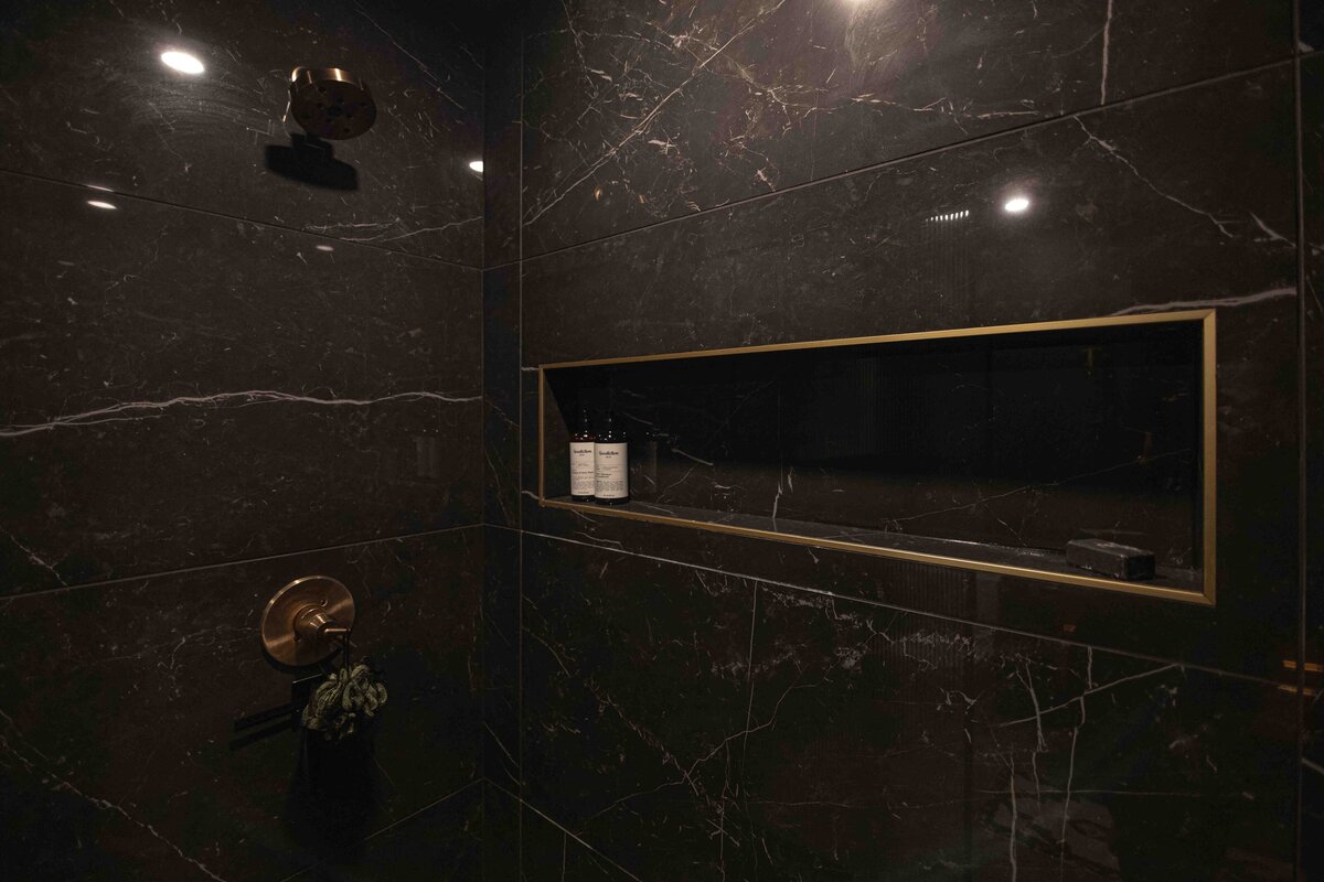 dark tile in bathroom shower