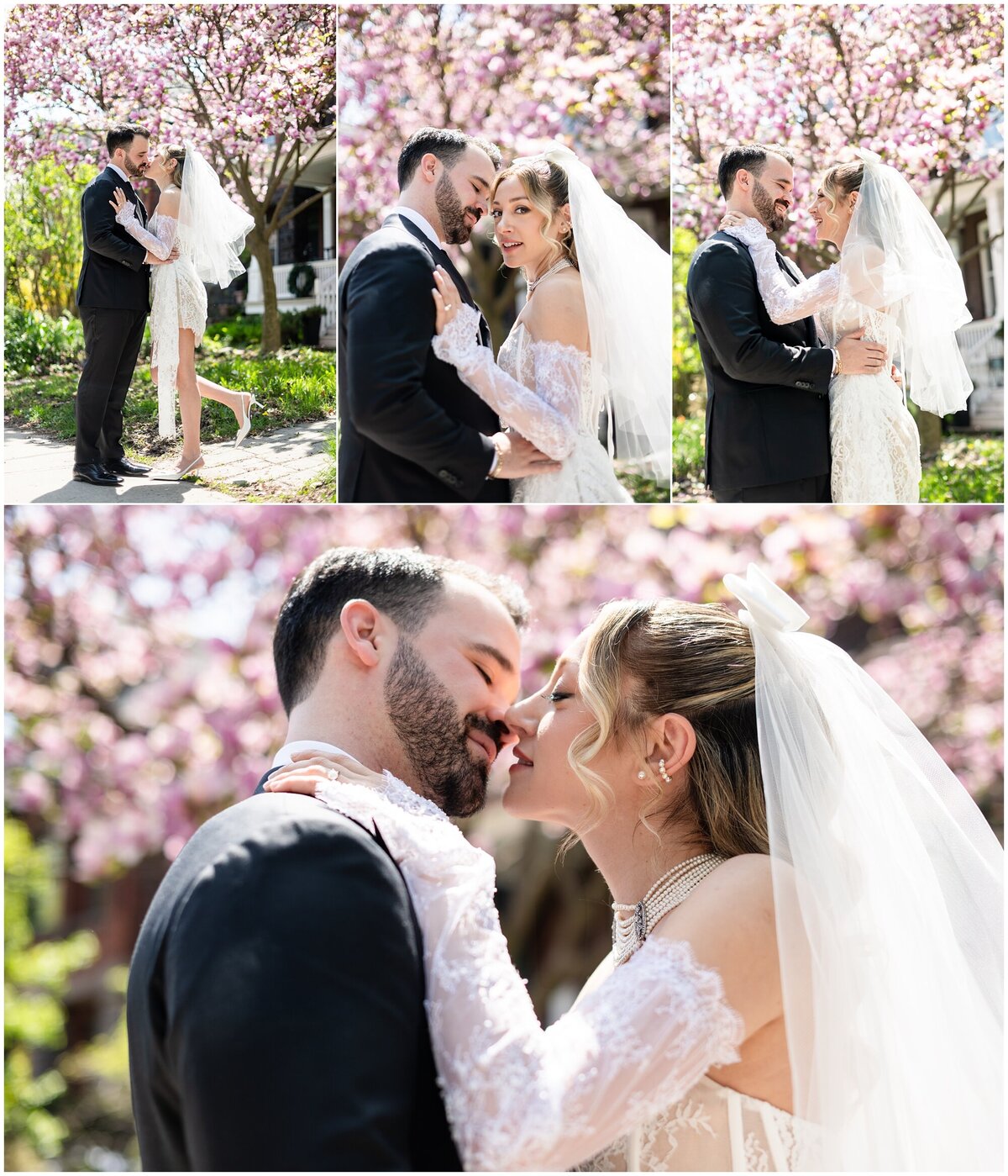 Off the shoulder bridal dress with sheer corset design and lace flower details in Toronto