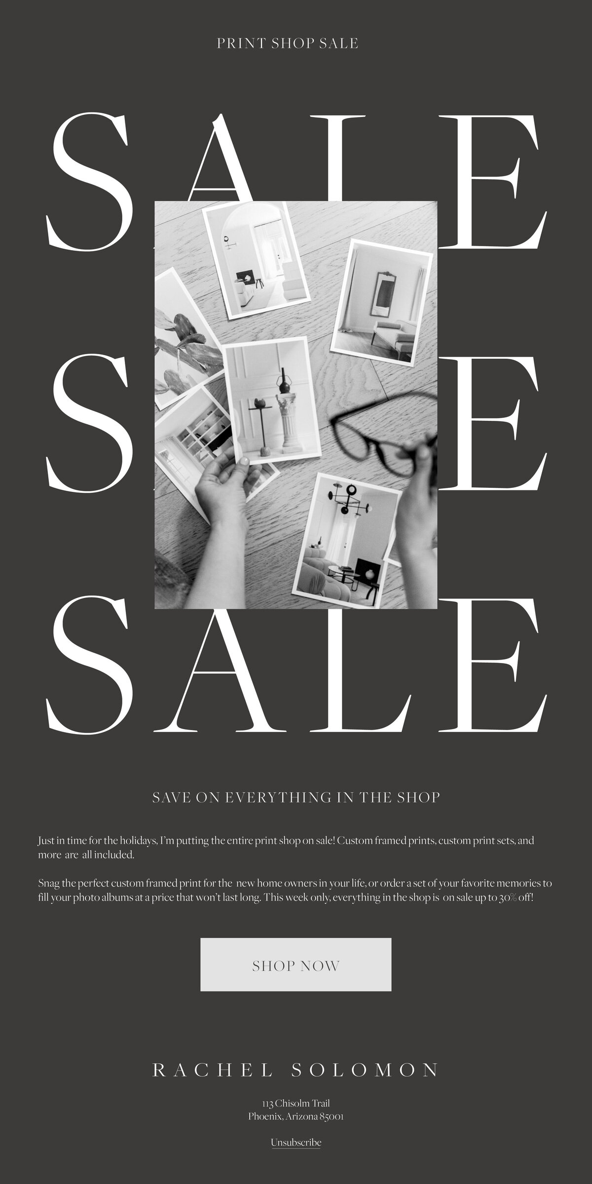Rachel Solomon Print Shop Sale Email