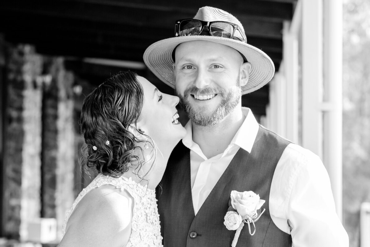 Bride smiling at groom