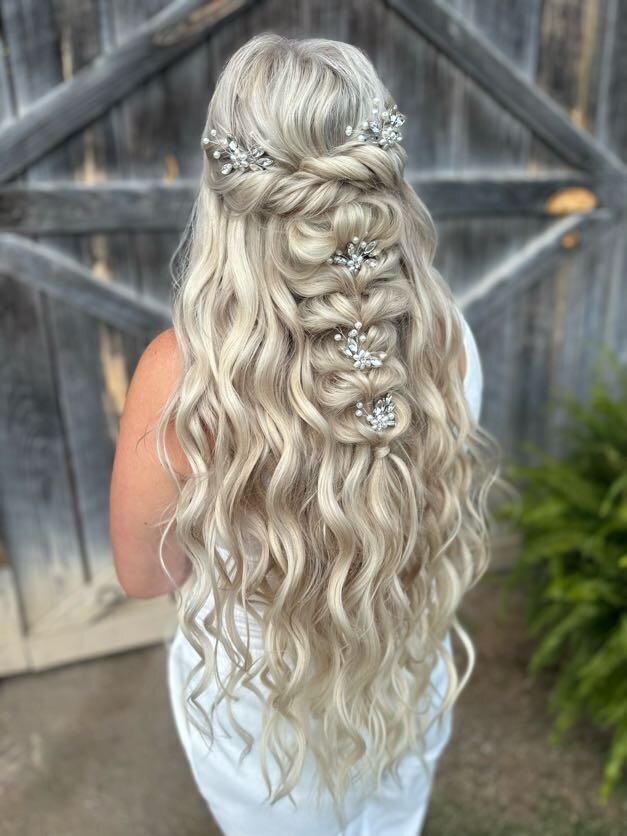 nashville bridal hair hald up boho pull trough braid