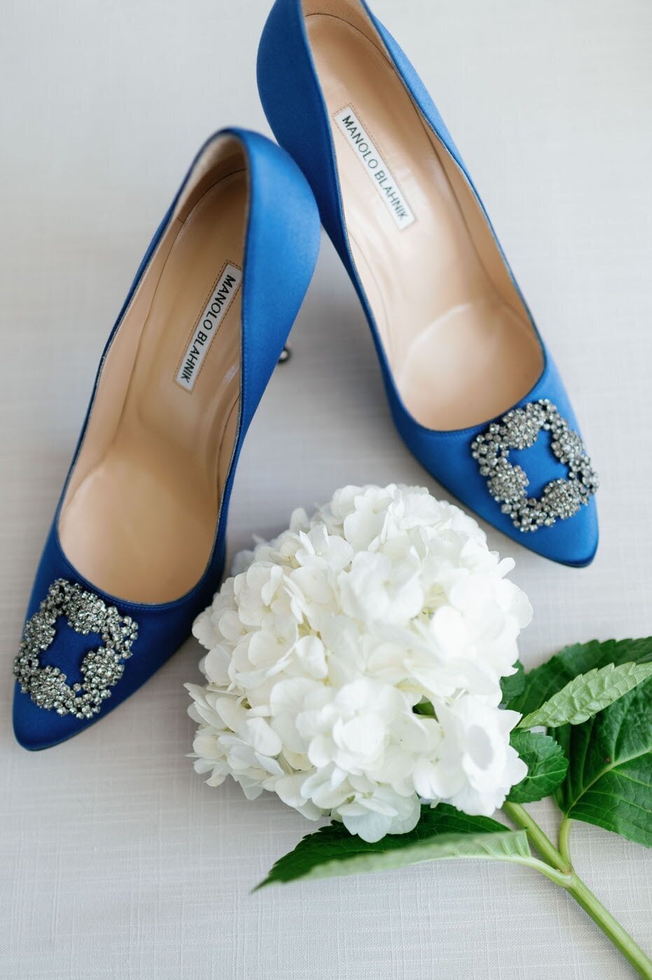 Blue Manolo Blahnik wedding shoes