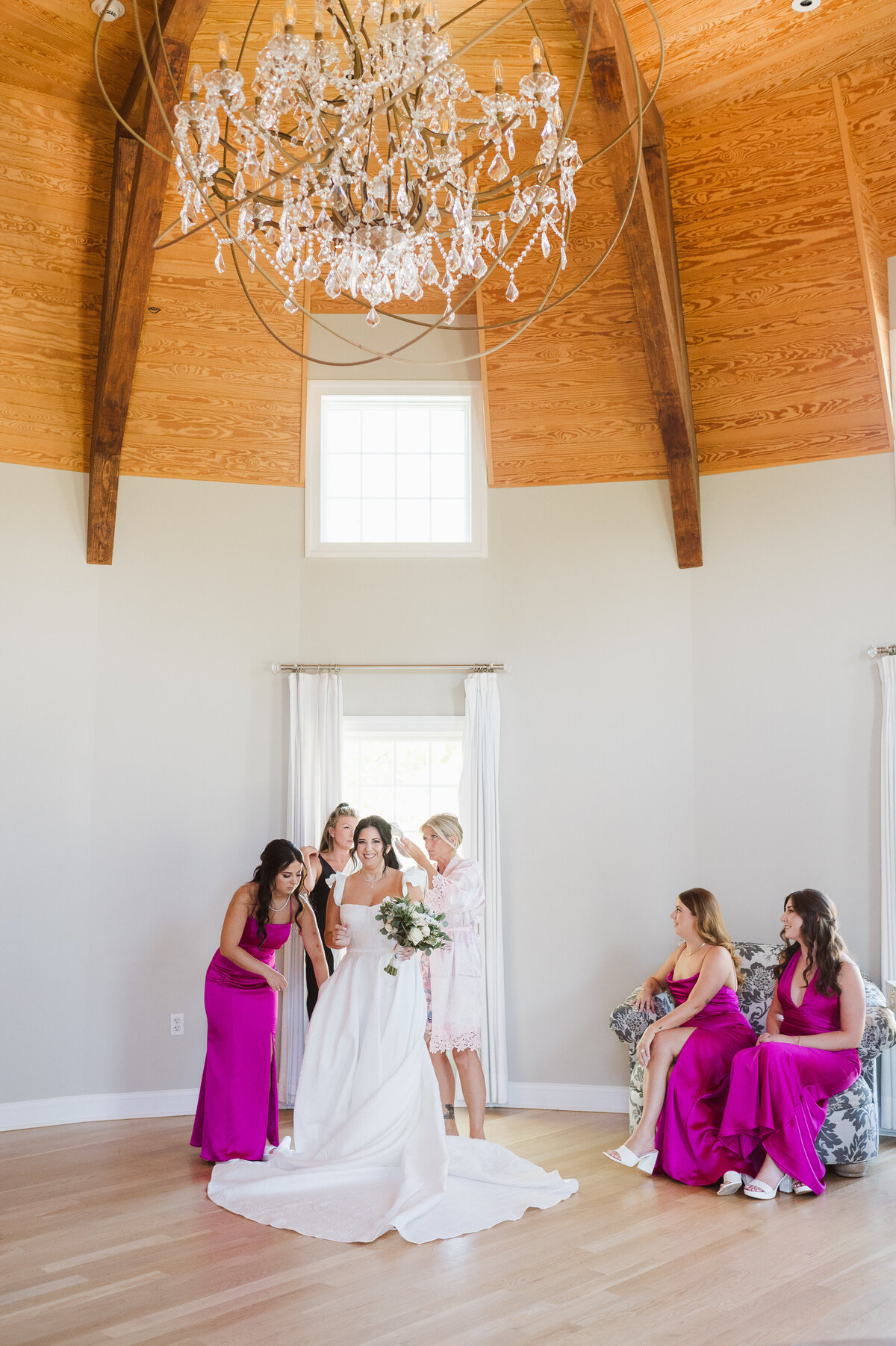 Hot pink bridesmaids dresses at the colorful NJ Bear Brook Valley wedding