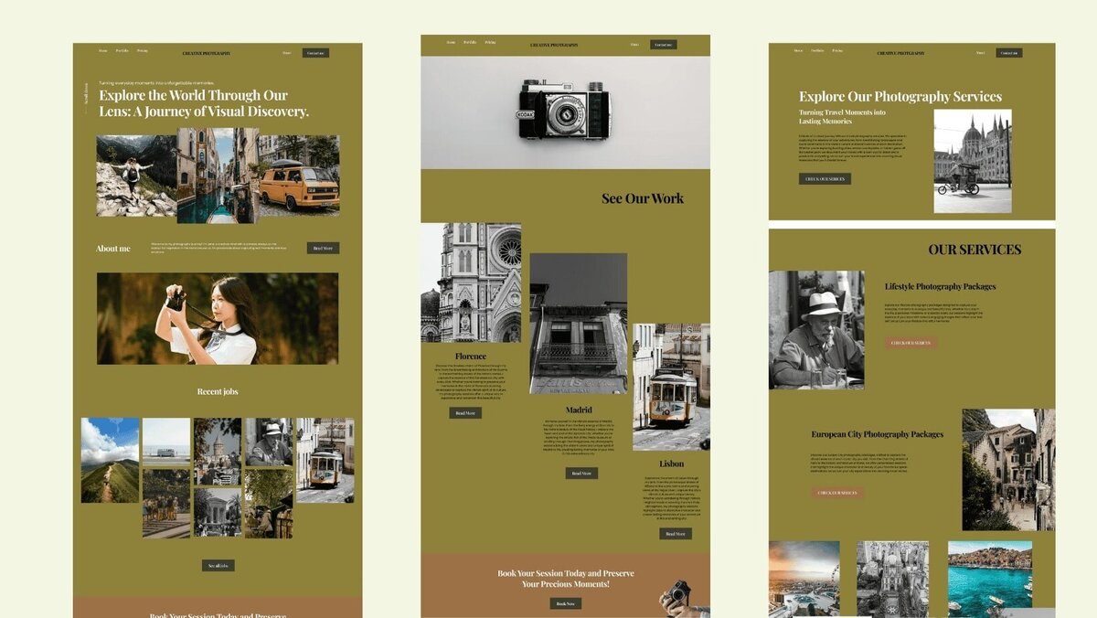 3 whole pages of website design  of a photography business