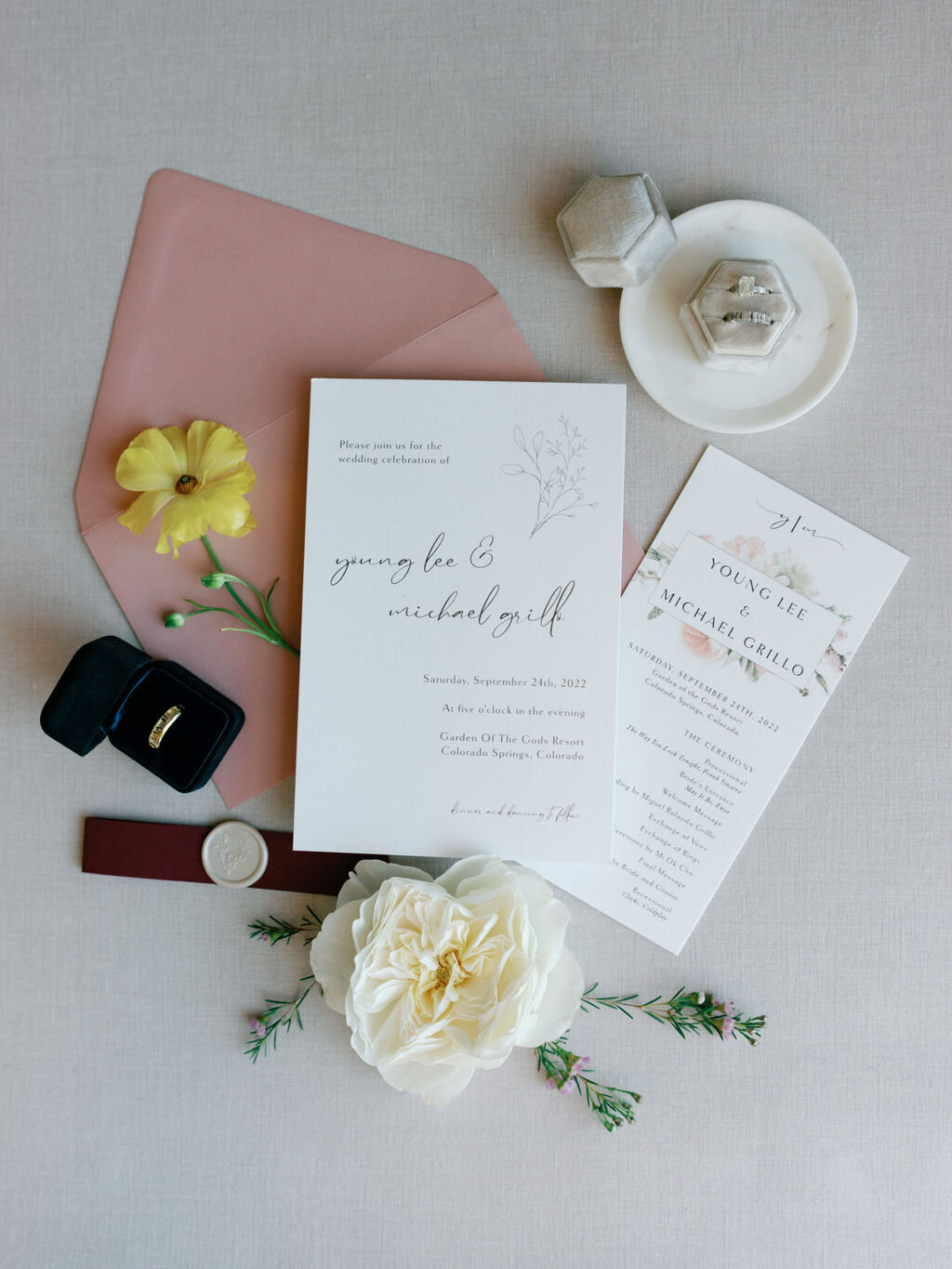 Floral colorado spring wedding invitation suite