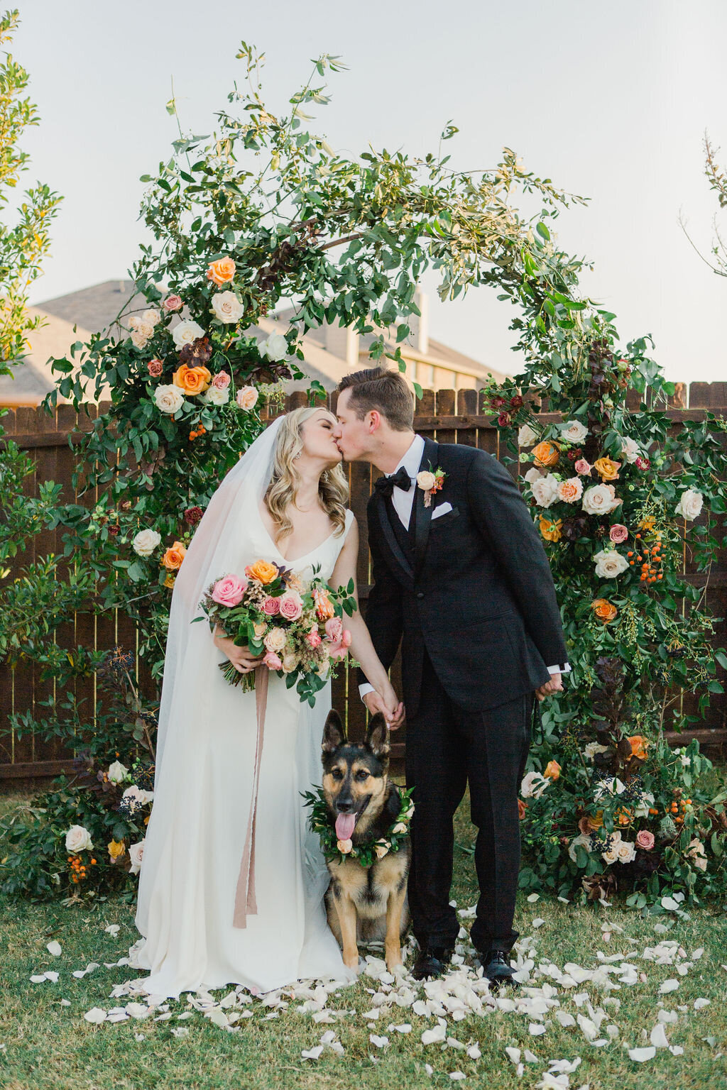 Wedding ceremony in Fort Worth with Floral Arch by Vella Nest Floral - Best Dallas Wedding Florist