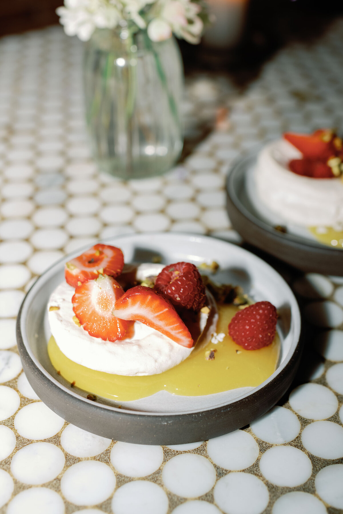 elegant plated dessert at rehearsal dinner in vermont