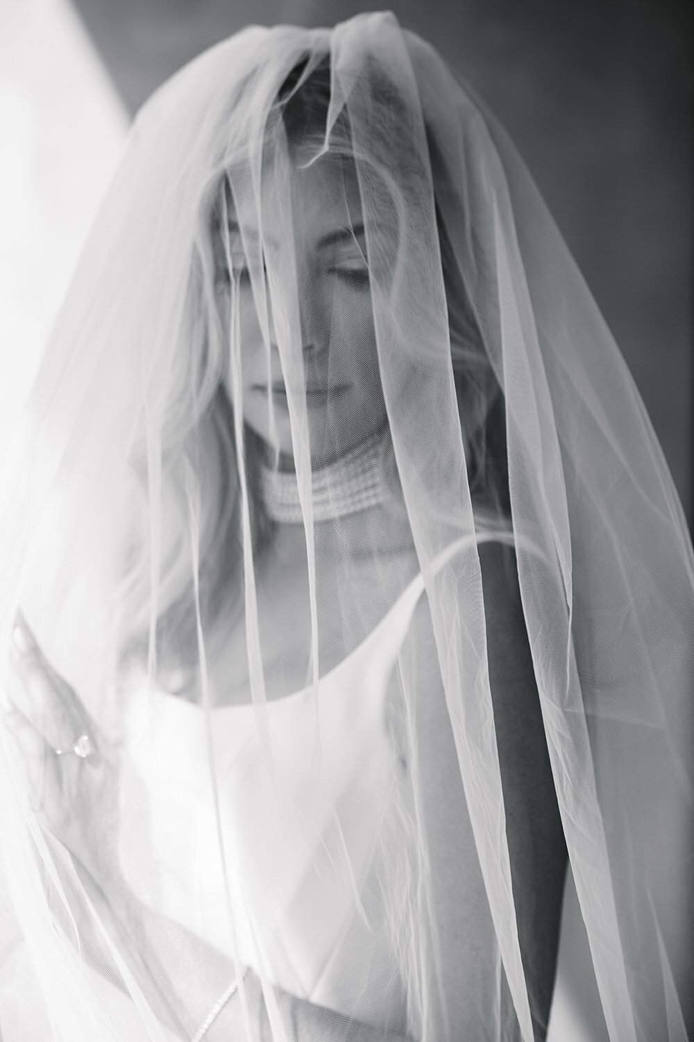 editorial bridal portrait in black and white