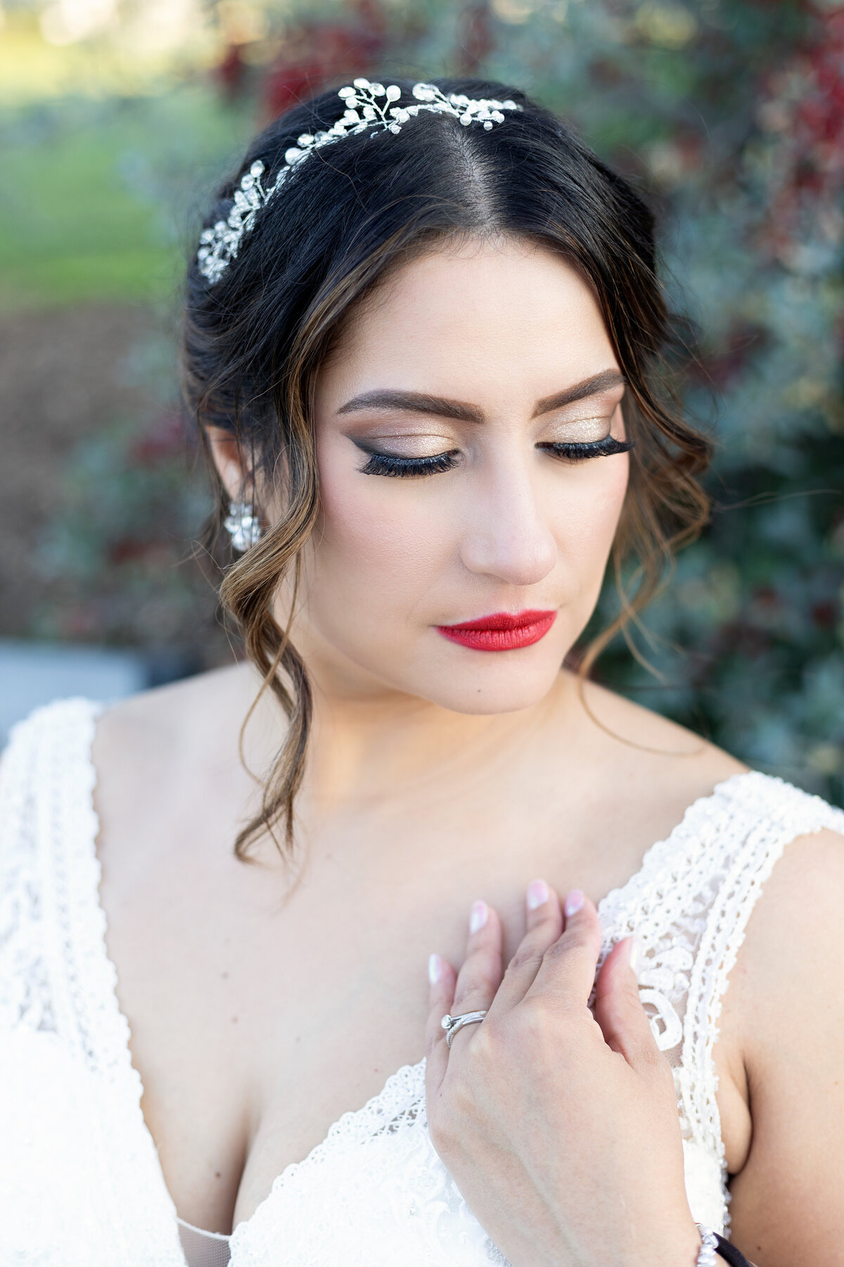 Bridal portrait close up showing brides makeup