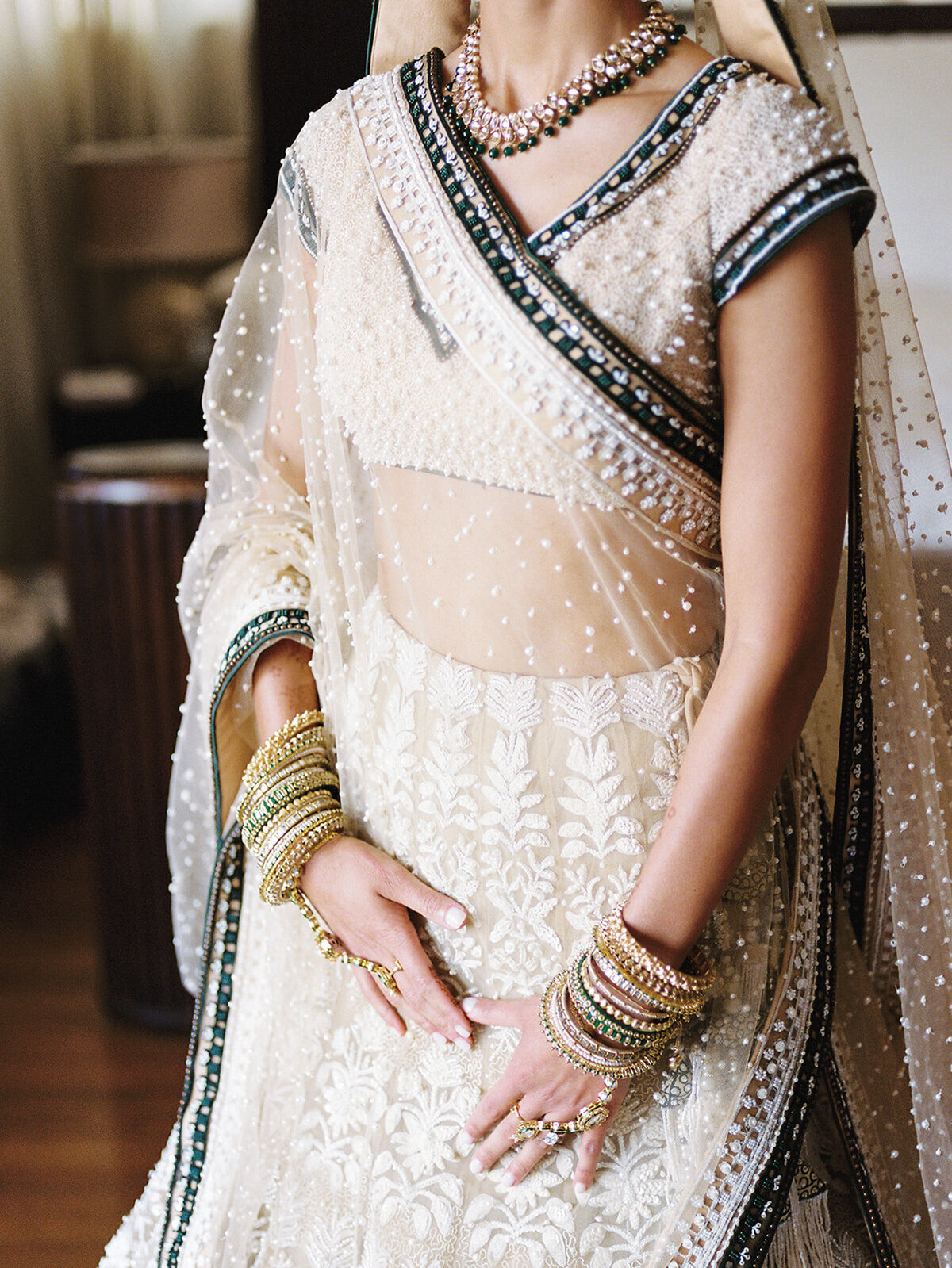 Sari details at a South Asian Fusion wedding in Colorado