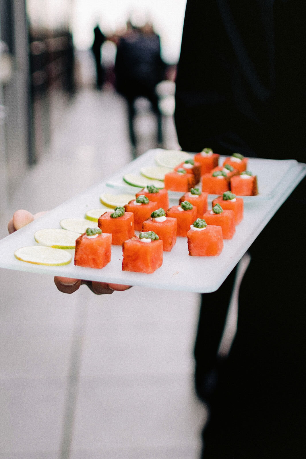 A plate with yummy-looking sushi in The Skylark, New York. Wedding Image by Jenny Fu Studio
