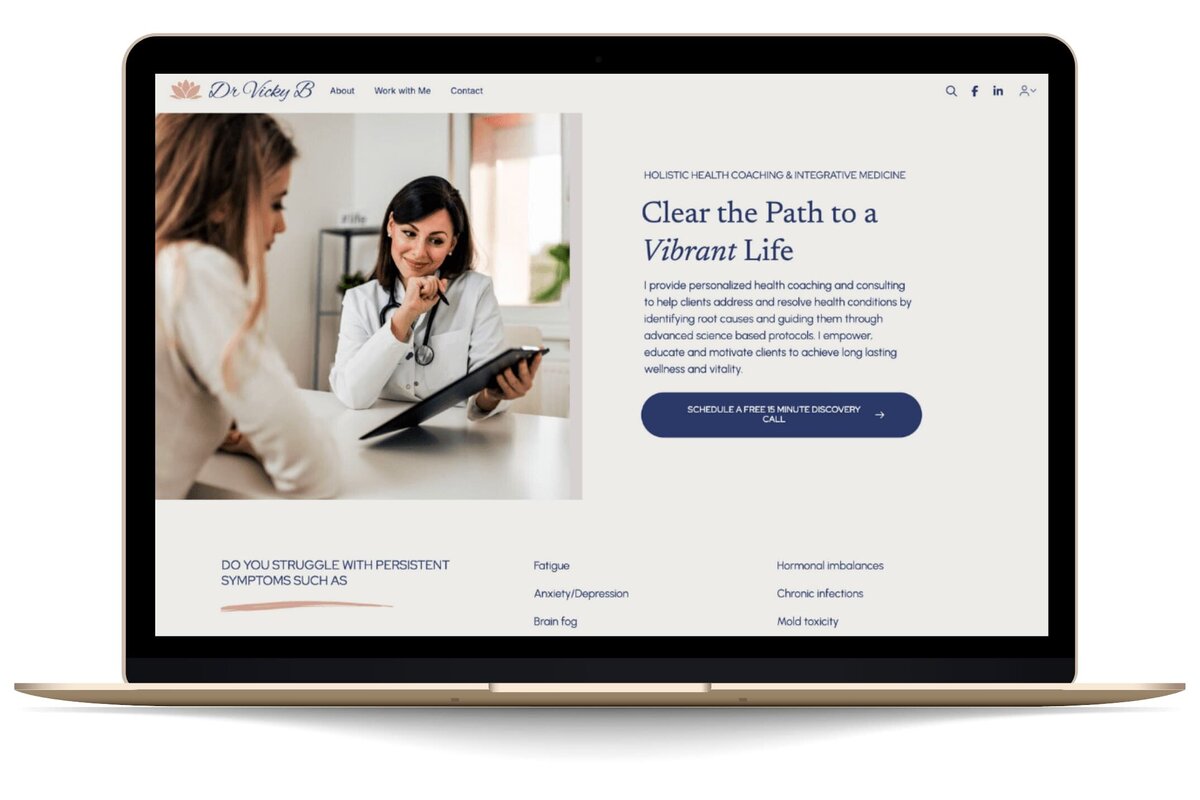 Macbook mockup Dr Vicky B Simplero Website Design. Rachelle Deem Portfolio