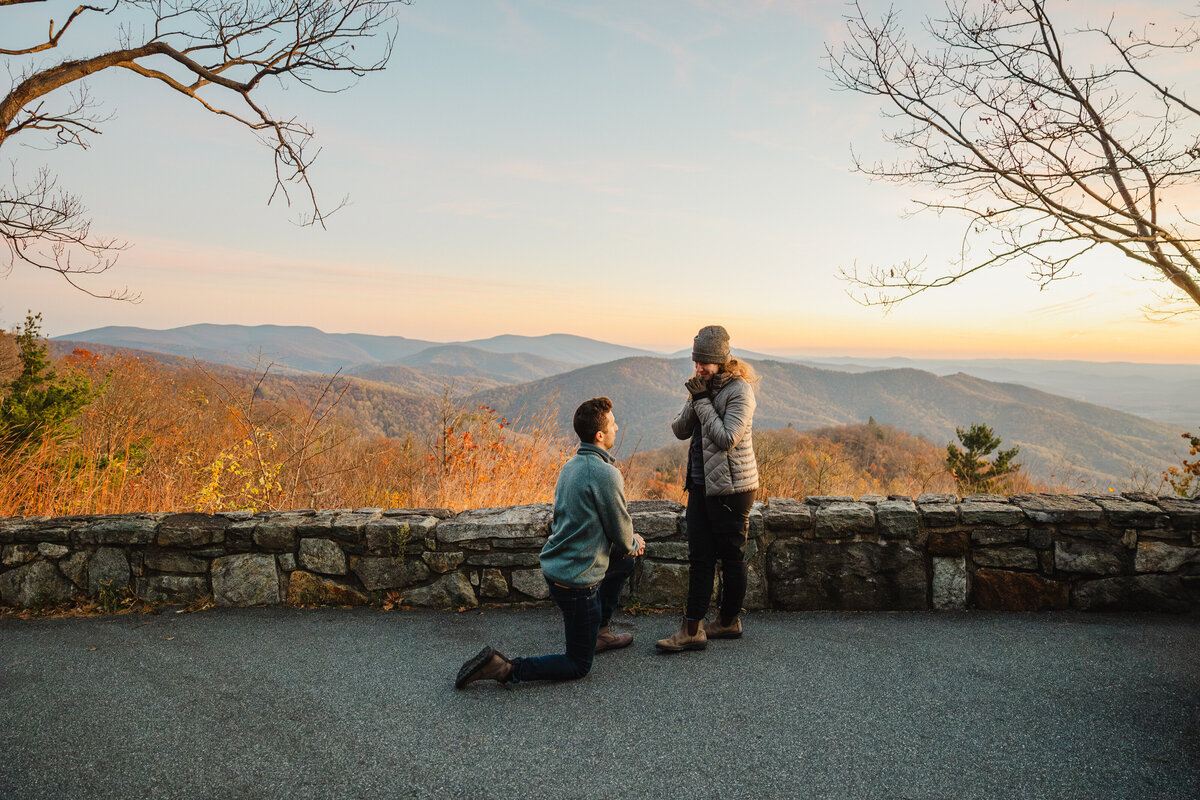 A couple proposes in Shenandoah National Park.