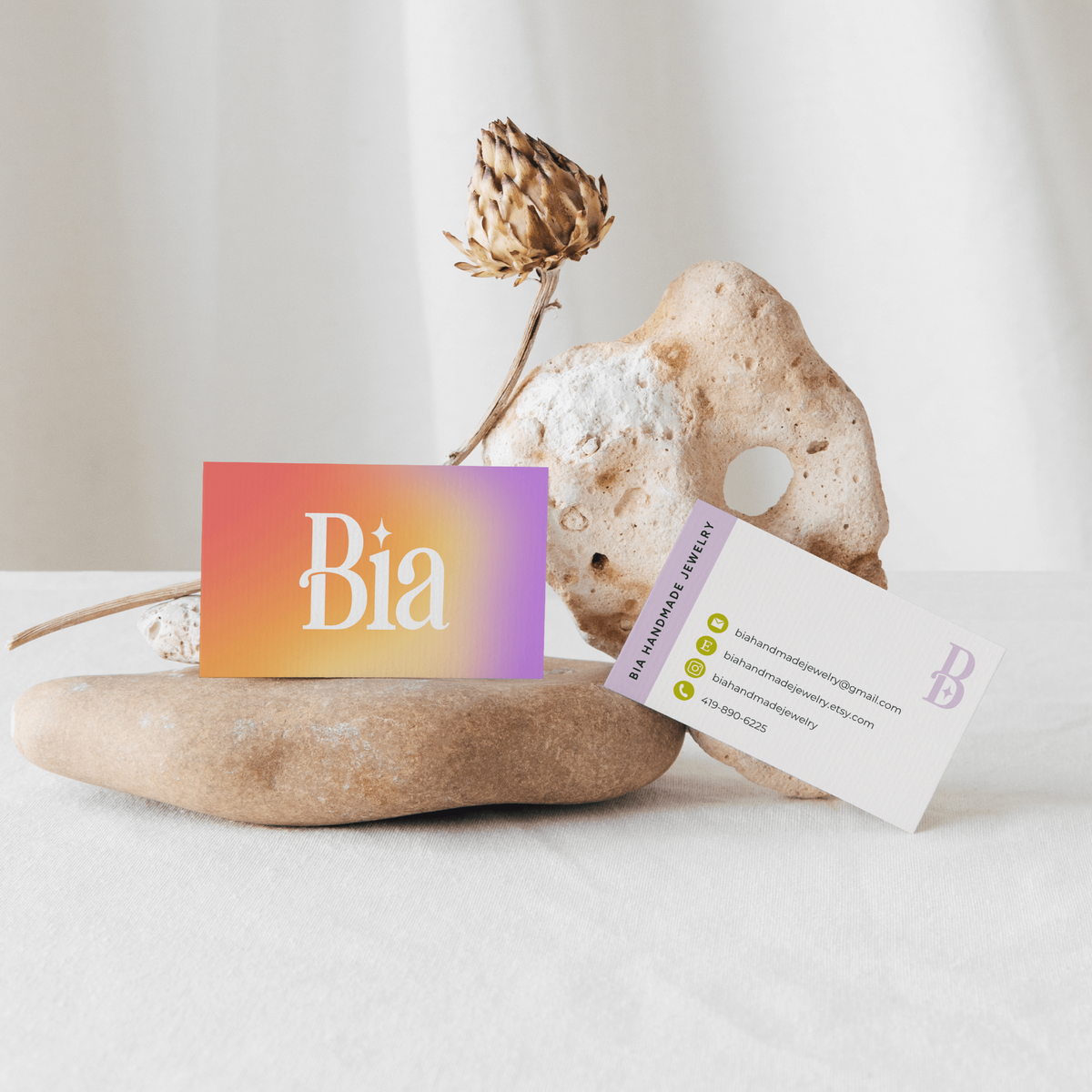 Colorful and bold business card for jewelry brand