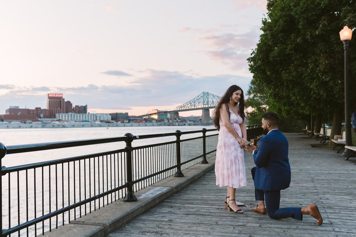proposal with montreal skyline in the background