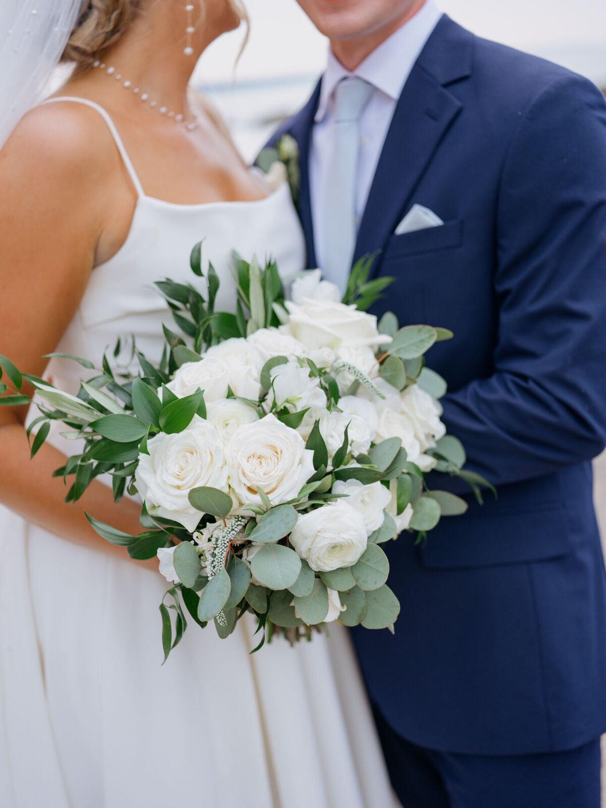 Bride holding her bouquet at Cleveland Yachting Club