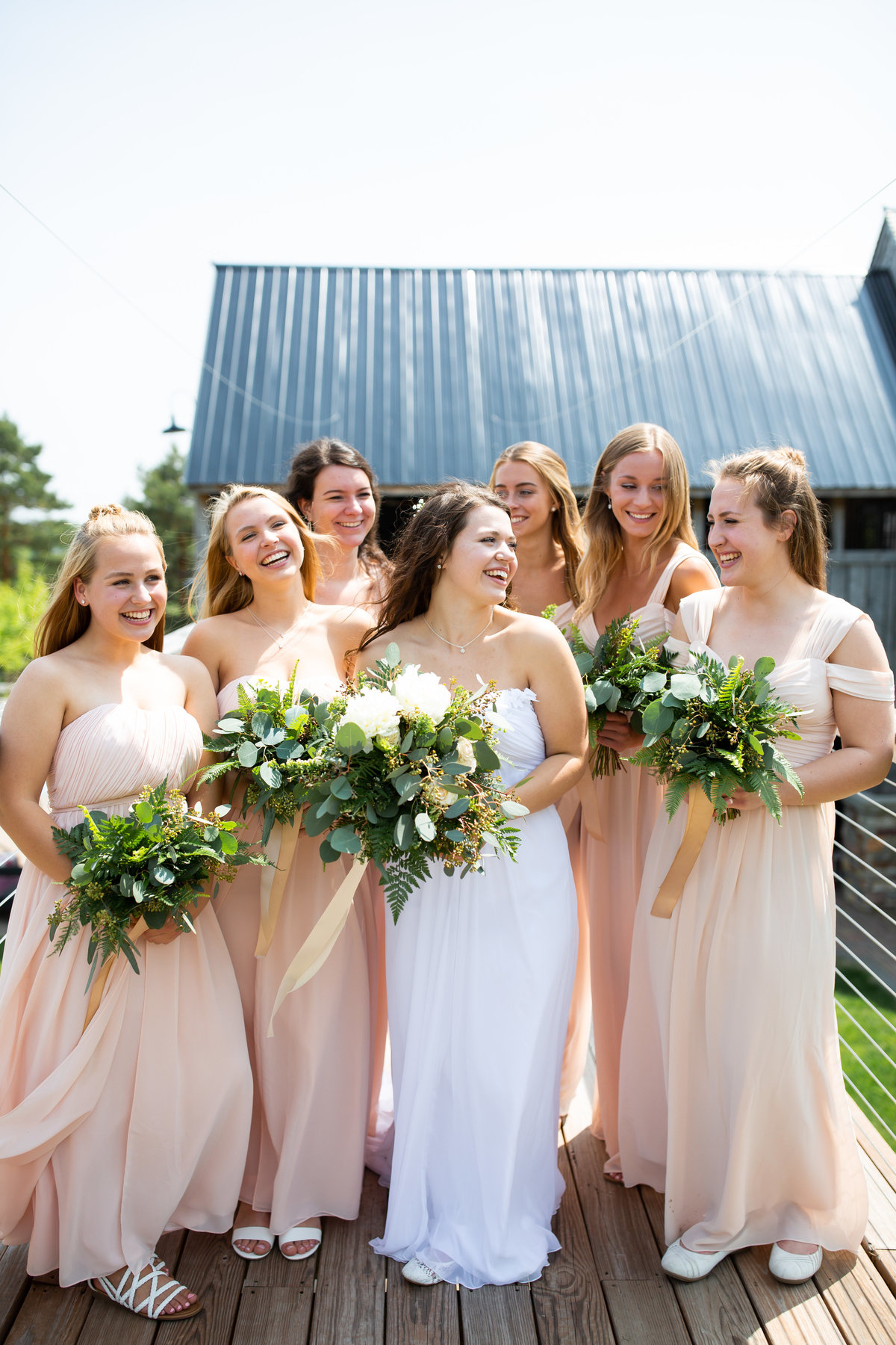 Wedding bridesmaids on bridge Sawatski-1