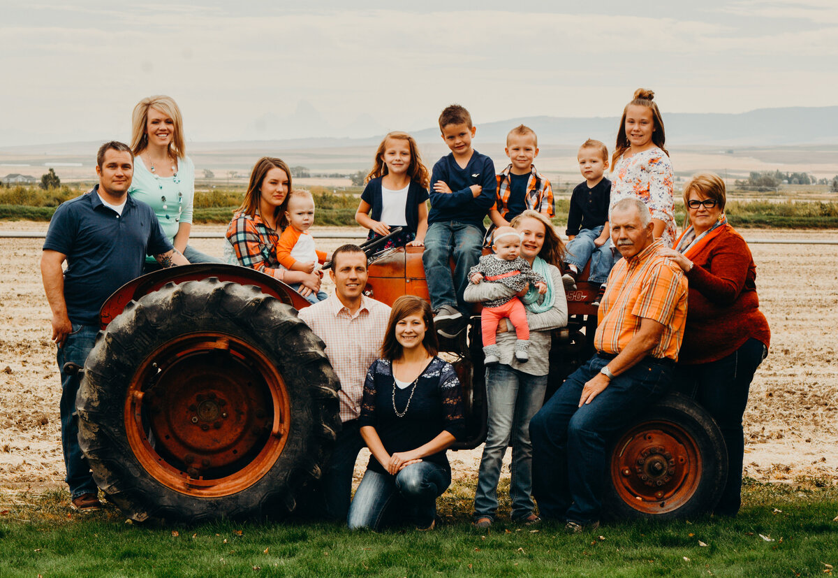 Extended Family Photo on a Tactor in Idaho