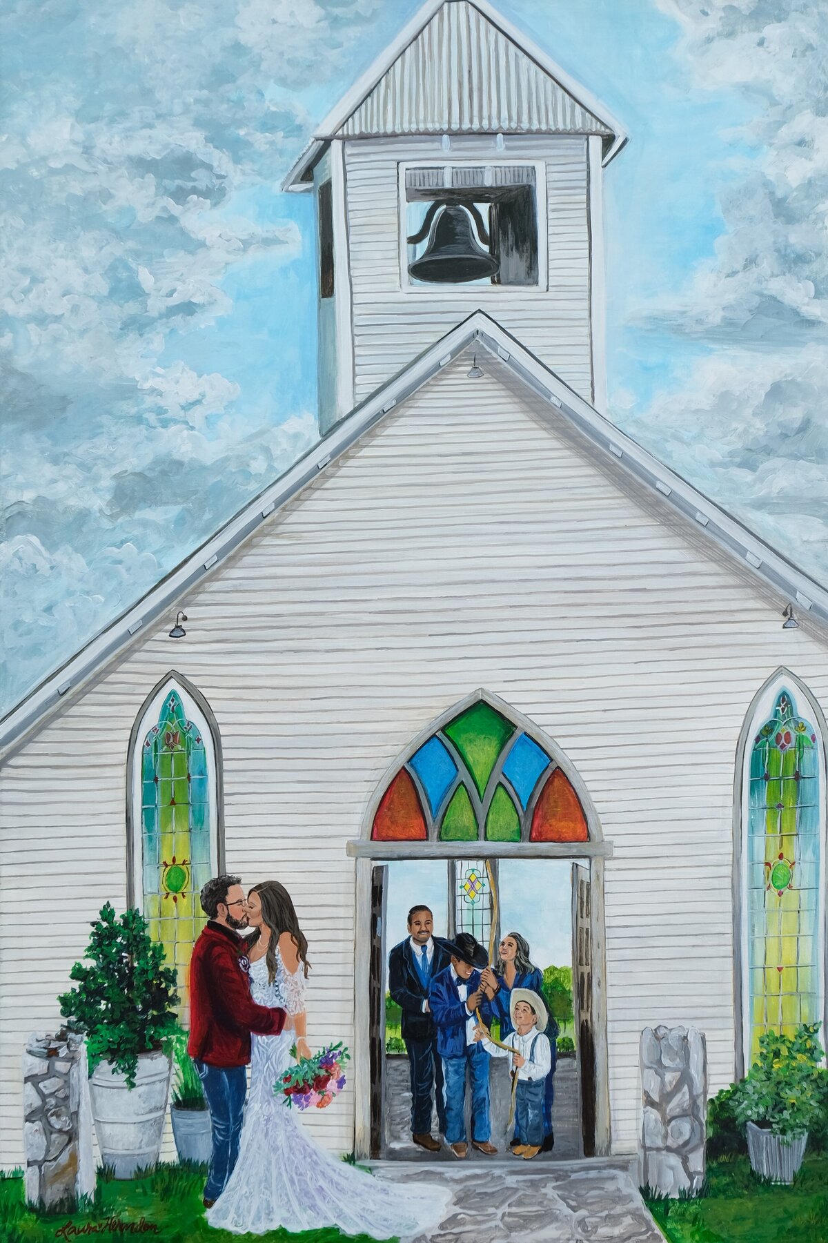 gruene estate event venue live wedding painting by Laura Herndon