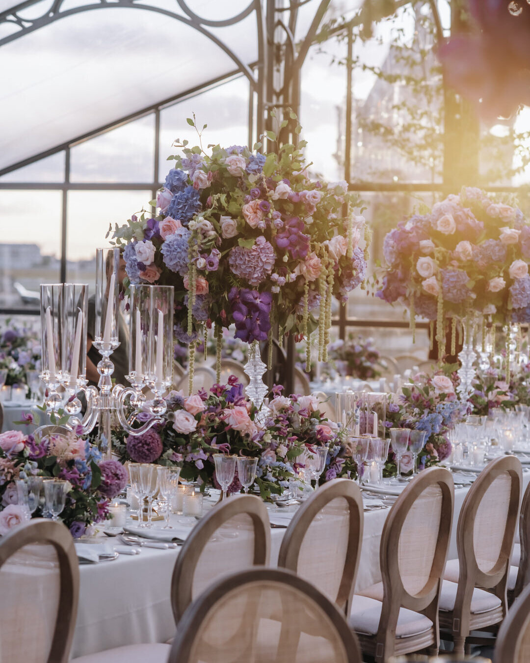 Paris Destination Wedding at Chateau de Chantilly by Alejandra Poupel Events close up big dinner table